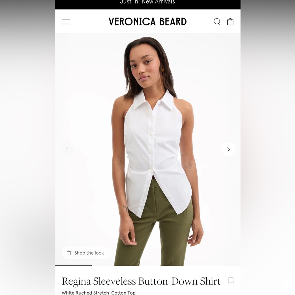 Regina Sleeveless Button-Down Shirt
White Ruched Stretch-Cotton Top